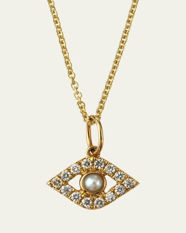 14k Diamond Evil Eye and Pearl Necklace